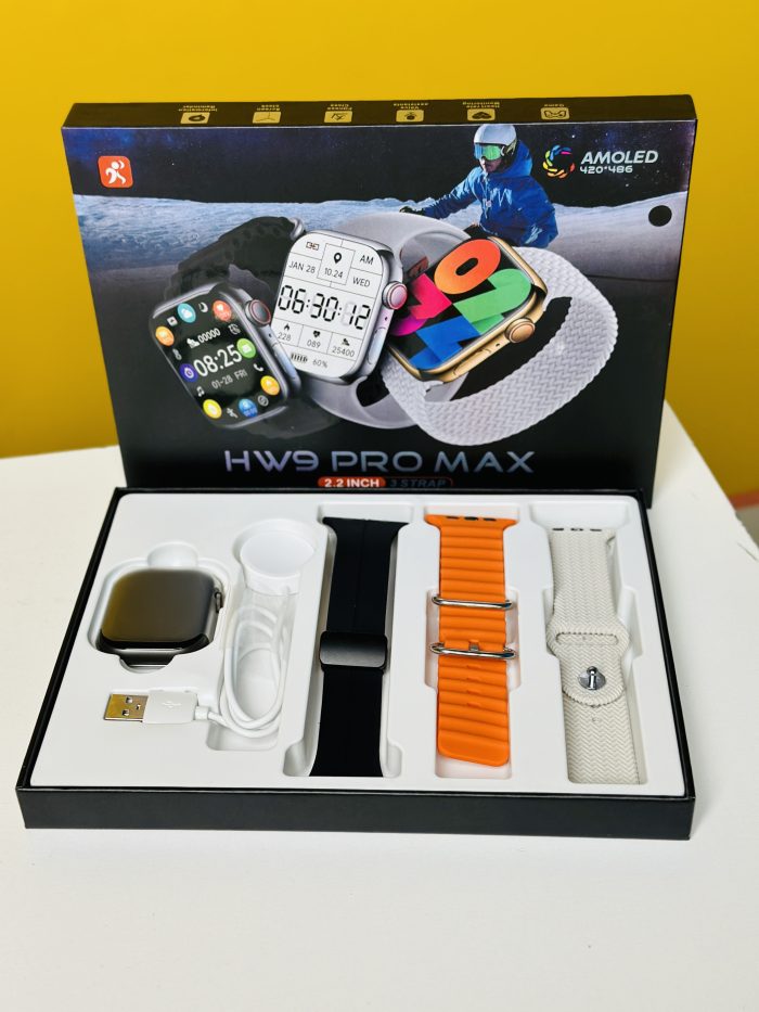 HW9 Pro Max Smart Watch 3 Straps In 1 Black Color 2 scaled
