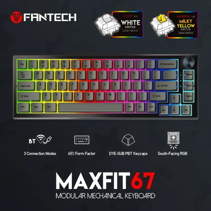 Fantech MAXFIT67 MK858 RGB Pre Lubed Gateron Milky Yellow Switch Mechanical Hotswap Keyboard