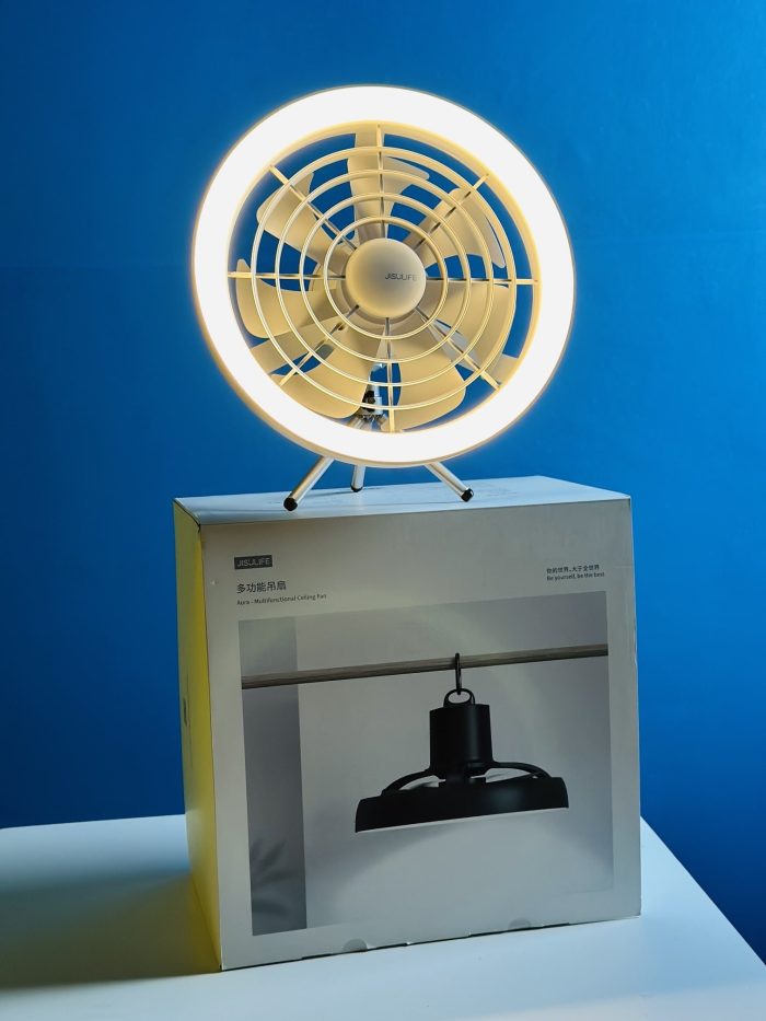 JISULIFE FA17 Outdoor Camping Ceiling Fan LED Light With Small Large Stand White Color 20