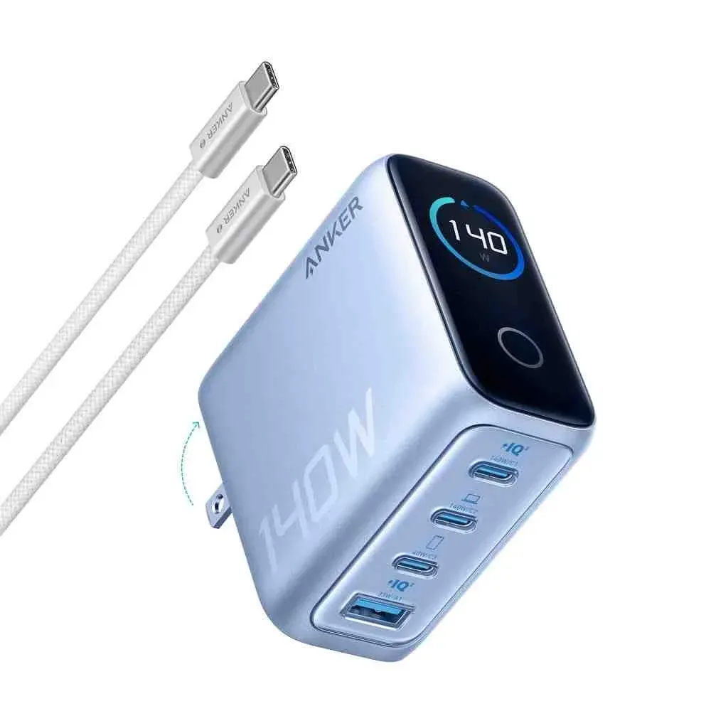 Anker Zolo 140W 4-Port Multi Device Charging GaN Power Adapter With Type-C Cable (B2697) Chinese Version – Blue Anker Zolo 140W 4-Port Multi Device Charging GaN Power Adapter With Type-C Cable (B2697) Chinese Version – Blue - Image 1
